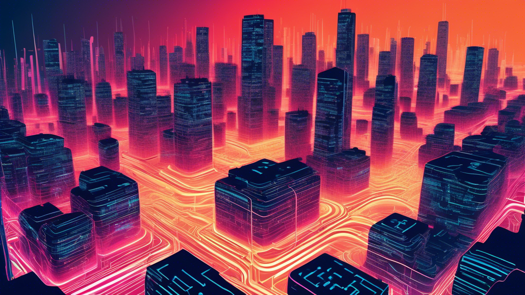 An imaginative visualization of a glowing, futuristic cityscape constructed entirely from lines of elegant code, symbolizing innovative web development, with inspirational quotes about creativity and building floating in speech bubbles around the skyline.