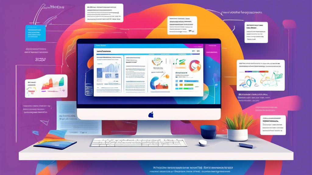 Create an image of a modern, digital workspace with a large computer screen displaying a colorful, detailed infographic that visually breaks down the concept of Accelerated Mobile Pages (AMP). The desk is adorned with notes and sketches about AMP structure, benefits such as faster loading times and implementation strategies. Make sure the background subtly incorporates elements indicative of increased website performance and user engagement, such as speeding arrows and happy mobile users.