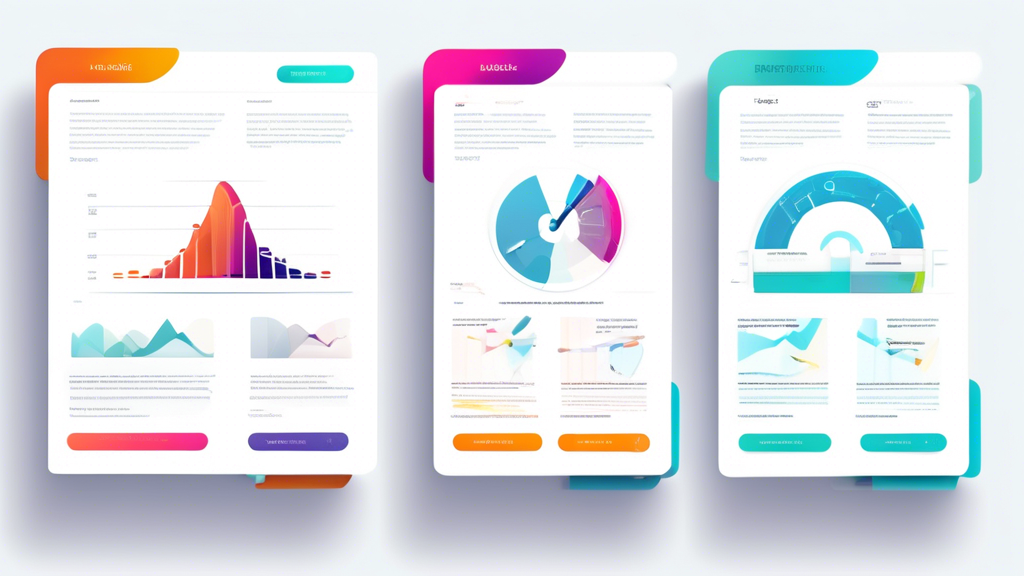 Create an image illustrating the A/B testing process for a website, showcasing two different versions of a landing page with variations in layout, color scheme, and call-to-action buttons. Include ele