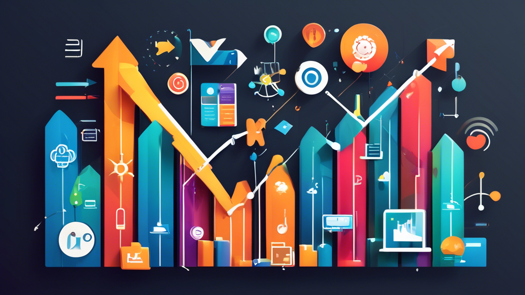 Create an image of a graph with an upward trend showing an increase in conversion rates, surrounded by various icons symbolizing different conversion strategies such as A/B testing, engaging content,