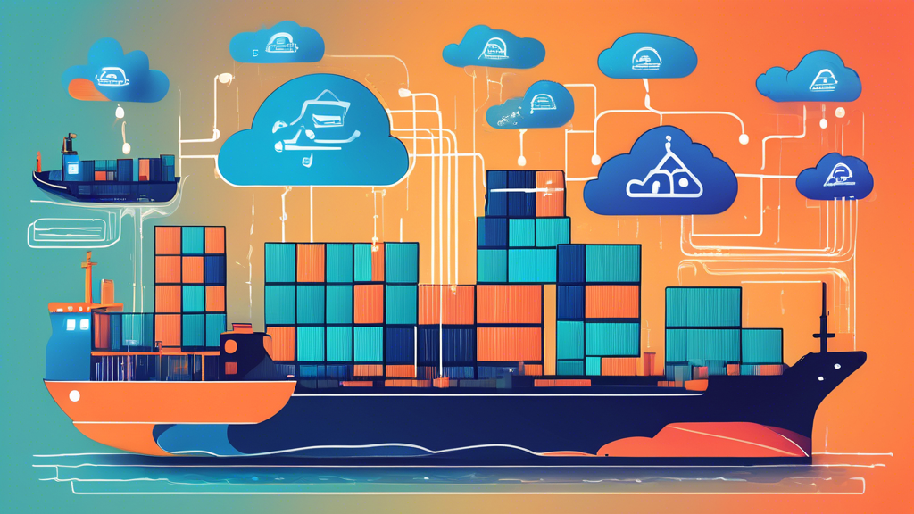 An illustrated guide showing a series of steps morphing from a Docker logo into an AWS cloud, symbolizing the deployment of Docker containers on AWS, with digital tools and lines of code floating around.