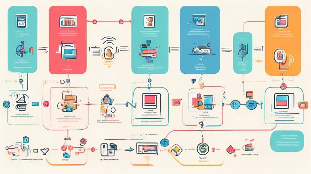 An illustrated flowchart detailing the step-by-step process of implementing JWT authentication in a web application, featuring security icons and web development symbols.