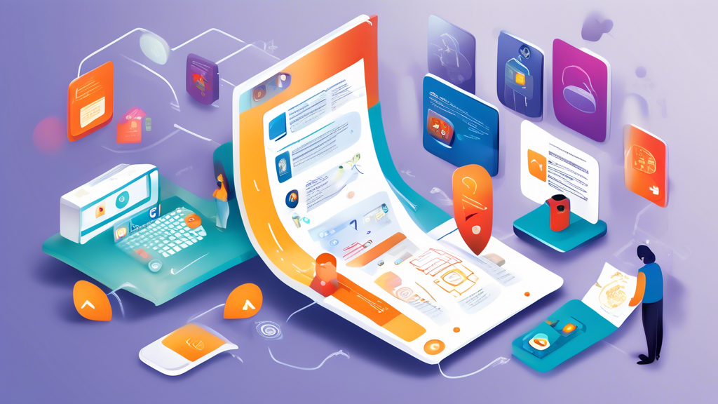 An illustrated digital guide laying open on a desk, showing a step-by-step process of implementing Role-Based Access Control (RBAC) in web applications, with icons representing users, roles, permissions, and web pages on its pages, in a clean, educational style.