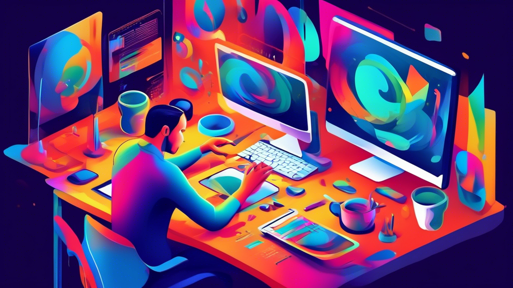 Create a digital painting of a graphic designer thoughtfully arranging website elements on a screen that dynamically adjusts to different device sizes, symbolizing mastery of responsive design with CSS Media Queries.