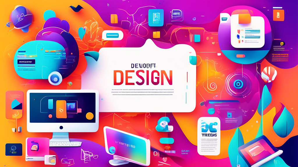 Create an imaginative and dynamic digital illustration showcasing modern web design elements. Incorporate the logos and names of the top 10 web design companies of 2023, arranged in a playful and engaging layout. Use vibrant colors, sleek interfaces, and creative motifs that represent cutting-edge web development and design trends.