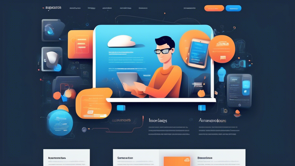 Create a detailed illustration of a sleek and modern app developer's website homepage. The page should include sections such as 'Portfolio', 'Services', and 'About Me' alongside eye-catching icons and sample project screenshots. There should be an emphasis on clean design, intuitive navigation, and a visually appealing color scheme. The background can feature subtle tech-themed elements like code snippets or abstract digital designs.